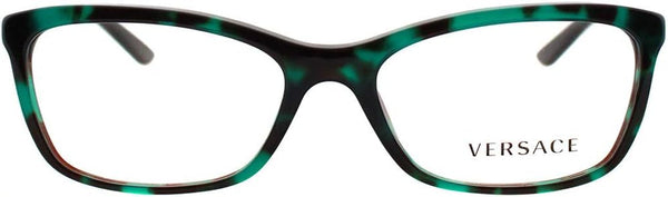 VERSACE VE3186 EYEGLASS, GREEN HAVANA/TRANSPARENT, 54