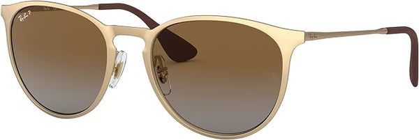 RAY-BAN ERIKA METAL ROUND SUNGLASSES, MATTE GOLD/POLARIZED GREY GRADIENT BROWN, RB3447N 54