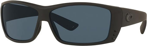 COSTA DEL MAR MENS CAT CAY RECTANGULAR SUNGLASSES, MATTE GREY/GREY BLUE MIRRORED POLARIZED-580G, 61