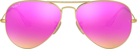 RAY-BAN CLASSIC AVIATOR SUNGLASSES, MATTE GOLD/POLARIZED BROWN MIRRORED FUCHSIA, RB3025 58