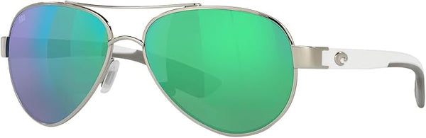 COSTA DEL MAR WOMENS LORETO AVIATOR SUNGLASSES, PALLADIUM/COPPER GREEN MIRRORED POLARIZED-580G, 56