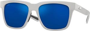 COSTA DEL MAR MENS PESCADOR RECTANGULAR SUNGLASSES, NET LIGHT GREY/GREY BLUE MIRRORED POLARIZED-580G, 55