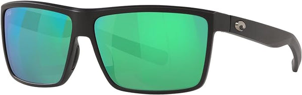 COSTA DEL MAR MENS RINCONCITO RECTANGULAR SUNGLASSES, MATTE BLACK/GREEN MIRRORED POLARIZED-580G, 60