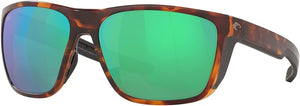 COSTA DEL MAR MENS FERG SQUARE SUNGLASSES, MATTE TORTOISE/GREEN MIRRORED POLARIZED-580G, 59