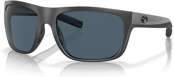 COSTA DEL MAR MEN'S BROADBILL POLARIZED SQUARE SUNGLASSES, MATTE BLACK/GREY SILVER MIRRORED POLARIZED-580G, 61