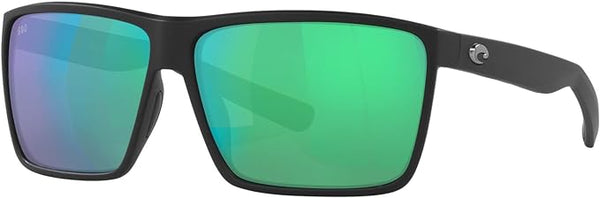 COSTA DEL MAR MENS RINCON FISHING AND WATERSPORTS RECTANGULAR SUNGLASSES, BLACK/GREEN MIRRORED POLARIZED-580G, 63