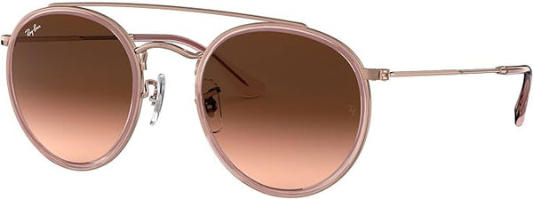 RAY-BAN DOUBLE BRIDGE ROUND SUNGLASSES, COPPER/PINK GRADIENT BROWN, RB3647N 51