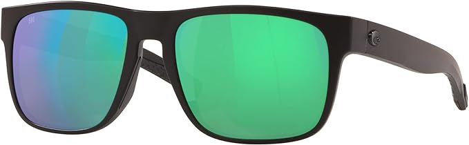 COSTA DEL MAR MENS SPEARO SQUARE SUNGLASSES, BLACKOUT/GREEN MIRRORED POLARIZED-580G, 56