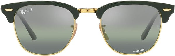 RAY-BAN CLUBMASTER SQUARE SUNGLASSES, GREEN ON GOLD/DARK GREEN MIRRORED POLARIZED, RB3016 55