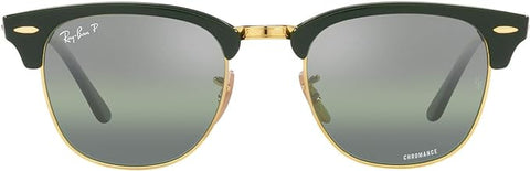 RAY-BAN CLUBMASTER SQUARE SUNGLASSES, GREEN ON GOLD/DARK GREEN MIRRORED POLARIZED, RB3016 55