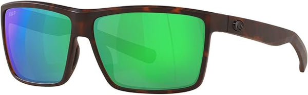 COSTA DEL MAR MENS RINCONCITO RECTANGULAR SUNGLASSES, MATTE TORTOISE/GREEN MIRRORED POLARIZED-580P, 60