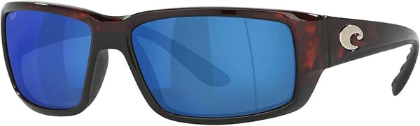 COSTA DEL MAR MENS FANTAIL RECTANGULAR SUNGLASSES, TORTOISE/GREY BLUE MIRRORED POLARIZED-580P, 59