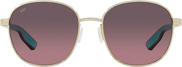 COSTA DEL MAR WOMENS EGRET SQUARE SUNGLASSES, SHINY GOLD/ROSE GRADIENT POLARIZED 580G, 55