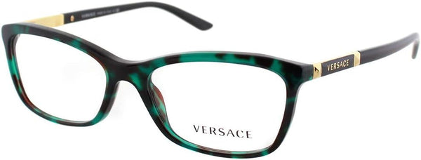 VERSACE VE3186 EYEGLASS, GREEN HAVANA/TRANSPARENT, 54