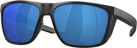 COSTA DEL MAR MENS FERG XL RECTANGULAR SUNGLASSES, MATTE BLACK/BLUE MIRRORED POLARIZED-580P, 62