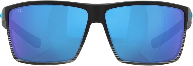 COSTA DEL MAR MENS RINCON FISHING AND WATERSPORTS RECTANGULAR SUNGLASSES, MATTE SMOKE CRYSTAL/BLUE MIRRORED POLARIZED-580G, 63