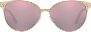 VERSACE WOMAN SUNGLASSES PINK GOLD FRAME, DARK GREY MIRROR PINK LENSES, 57