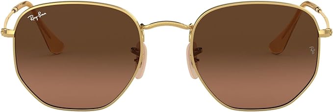 RAY-BAN HEXAGONAL FLAT LENS SUNGLASSES, GOLD/BROWN GRADIENT GREY, RB3548N 51