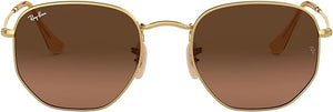 RAY-BAN HEXAGONAL FLAT LENS SUNGLASSES, GOLD/BROWN GRADIENT GREY, RB3548N 51