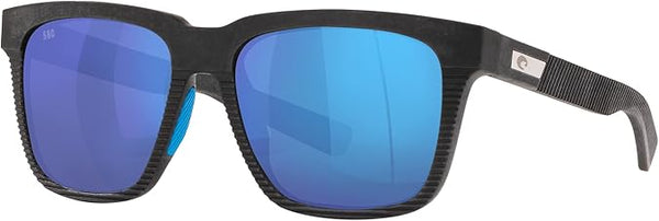 COSTA DEL MAR MAN SUNGLASSES NET GRAY WITH BLUE RUBBER FRAME, BLUE MIRROR LENSES, 55