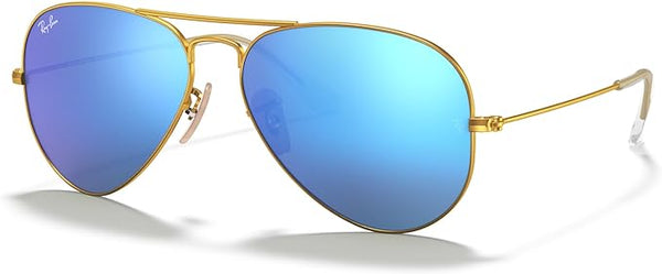 RAY-BAN CLASSIC AVIATOR SUNGLASSES, MATTE GOLD/GREY MIRRORED BLUE, RB3025 58