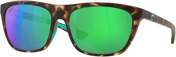 COSTA DEL MAR WOMENS CHEECA SQUARE SUNGLASSES, MATTE SHADOW TORTOISE/GREEN MIRRORED POLARIZED 580P, 57