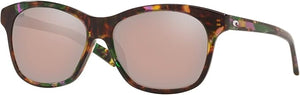 COSTA DEL MAR WOMEN'S SARASOTA POLARIZED ROUND SUNGLASSES, SHINY ABALONE/COPPER SILVER MIRRORED POLARIZED-580G, 57