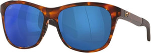 COSTA DEL MAR MENS VELA RECTANGULAR SUNGLASSES, SHINY TORTOISE/GREY BLUE MIRRORED POLARIZED-580P, 56