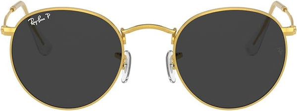 RAY-BAN ROUND METAL SUNGLASSES, GOLD/BLACK POLARIZED, RB3447 53