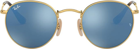 RAY-BAN ROUND FLAT LENS SUNGLASSES, GOLD/LIGHT BLUE FLASH, RB3447N 50