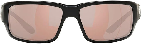 COSTA DEL MAR MENS FANTAIL LOW BRIDGE FIT RECTANGULAR SUNGLASSES, MATTE BLACK/COPPER SILVER MIRRORED POLARIZED-580P, 60