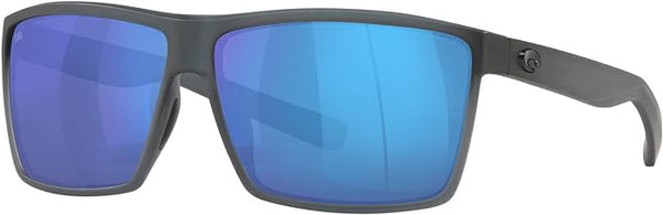 COSTA DEL MAR MENS RINCON FISHING AND WATERSPORTS RECTANGULAR SUNGLASSES, MATTE SMOKE CRYSTAL/GREY BLUE MIRRORED POLARIZED-580G, 63