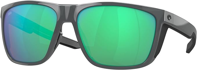 COSTA DEL MAR MENS FERG XL RECTANGULAR SUNGLASSES, SHINY GREY/GREEN MIRRORED POLARIZED-580G, 62