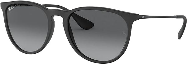 RAY-BAN ERIKA ROUND SUNGLASSES, RUBBER BLACK/LIGHT GREY GRADIENT GREY POLARIZED, RB4171 54