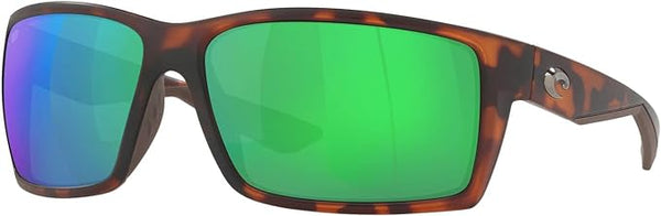 COSTA DEL MAR MENS REEFTON RECTANGULAR SUNGLASSES, MATTE RETRO TORT/GREEN MIRRORED POLARIZED-580P, 64