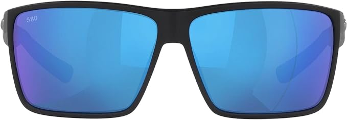 COSTA DEL MAR MENS RINCON FISHING AND WATERSPORTS RECTANGULAR SUNGLASSES, BLACK/POLARIZED BLUE MIRRORED 580G, 63