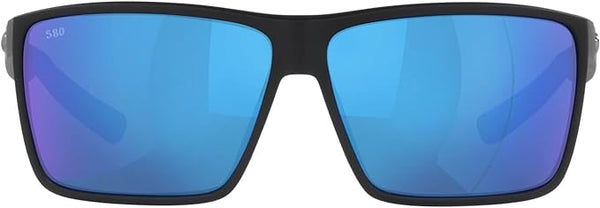 COSTA DEL MAR MENS RINCON FISHING AND WATERSPORTS RECTANGULAR SUNGLASSES, BLACK/POLARIZED BLUE MIRRORED 580G, 63