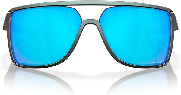 OAKLEY MEN'S CASTEL RECTANGULAR SUNGLASSES, MATTE SILVER/BLUE COLORSHIFT/PRIZM SAPPHIRE, OO9147 63