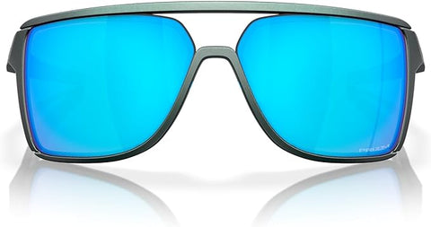 OAKLEY MEN'S CASTEL RECTANGULAR SUNGLASSES, MATTE SILVER/BLUE COLORSHIFT/PRIZM SAPPHIRE, OO9147 63