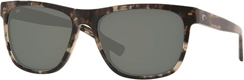 COSTA DEL MAR MEN'S APALACH POLARIZED RECTANGULAR SUNGLASSES, SHINY BLACK KELP/GREY POLARIZED-580G, 60