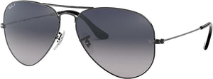 RAY-BAN CLASSIC AVIATOR SUNGLASSES, GUNMETAL/POLARIZED BLUE GRADIENT GREY, RB3025 55