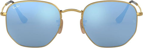 RAY-BAN HEXAGONAL FLAT LENS SUNGLASSES, GOLD/LIGHT BLUE FLASH, RB3548N 51