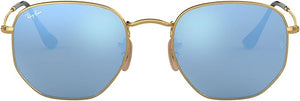 RAY-BAN HEXAGONAL FLAT LENS SUNGLASSES, GOLD/LIGHT BLUE FLASH, RB3548N 54