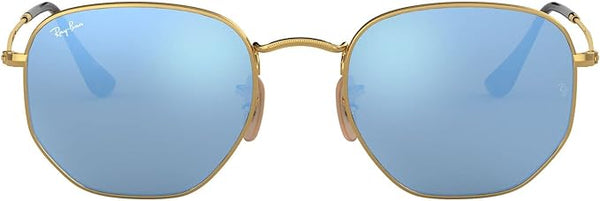 RAY-BAN HEXAGONAL FLAT LENS SUNGLASSES, GOLD/LIGHT BLUE FLASH, RB3548N 54