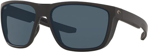 COSTA DEL MAR MENS FERG SQUARE SUNGLASSES, MATTE BLACK/GREY POLARIZED-580P, 59