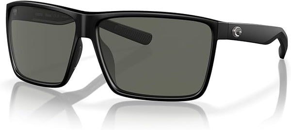 COSTA DEL MAR MEN'S RINCON FISHING AND WATERSPORTS RECTANGULAR SUNGLASSES, MATTE BLACK/GREY POLARIZED-580G, 63