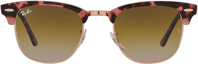 RAY-BAN CLUBMASTER SQUARE SUNGLASSES, PINK HAVANA/CLEAR GRADIENT BROWN, RB3016 51