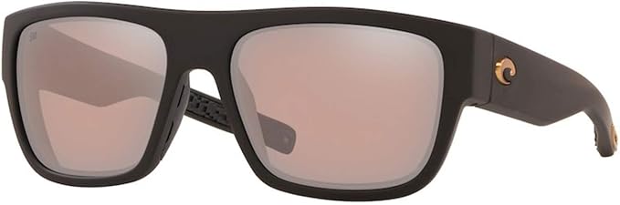 COSTA DEL MAR MEN'S SAMPAN POLARIZED RECTANGULAR SUNGLASSES, MATTE BLACK/SUNRISE SILVER MIRRORED POLARIZED-580P, 60