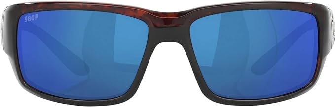 COSTA DEL MAR MENS FANTAIL RECTANGULAR SUNGLASSES, TORTOISE/GREY BLUE MIRRORED POLARIZED-580P, 59