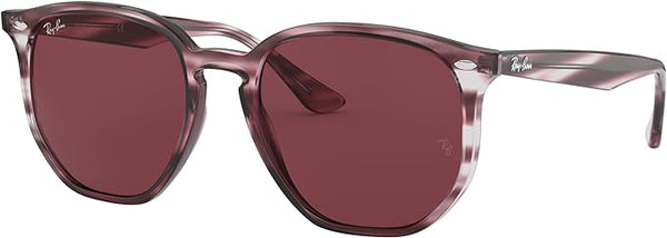 RAY-BAN HEXAGONAL SUNGLASSES, STRIPED BORDEAUX HAVANA/DARK VIOLET, RB4306 54